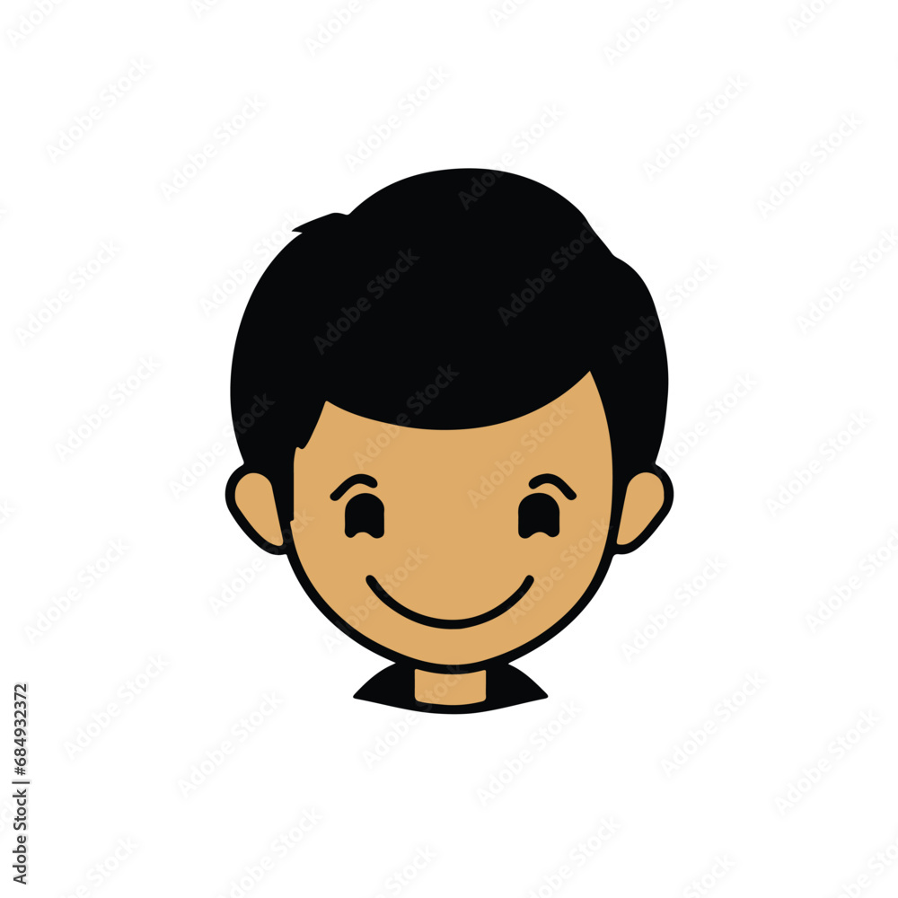 head Icon of cute boy face. Flat outline style.