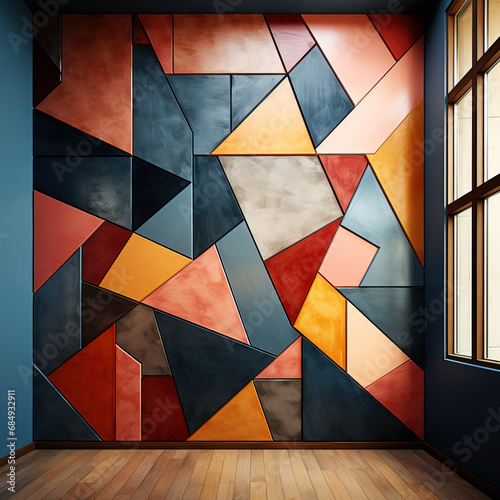 Interior geometric wall mural