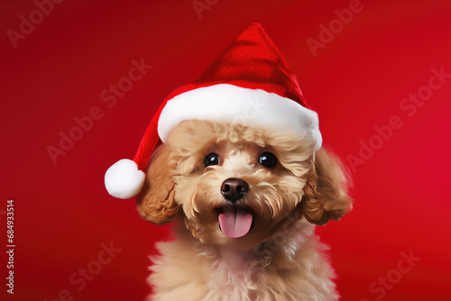 cute christmas dog with santa hat