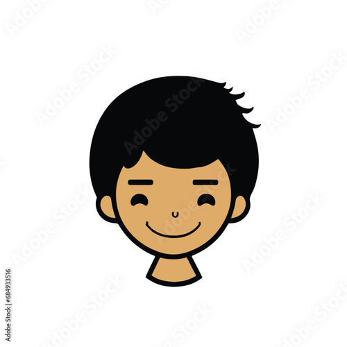 head Icon of cute boy face. Flat outline style.