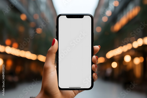 person holding smartphone mockup, white screen iphone mockup