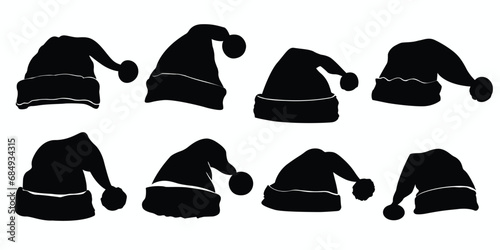 Santa hats silhouette set. Santa hat icons set. Vector illustration