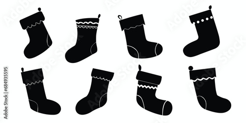 Christmas stockings silhouette set. Christmas socks silhouette set. Vector illustration