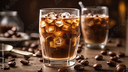 "Iced Coffee Beans in Glass: Photorealistic Stock Photo