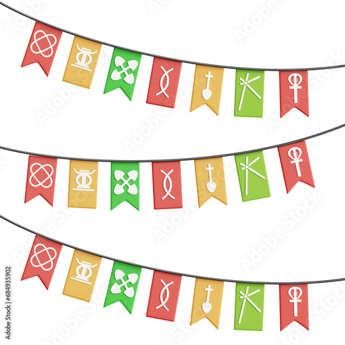 3D Illustration of Colorful Garland with Seven Principles of Kwanzaa