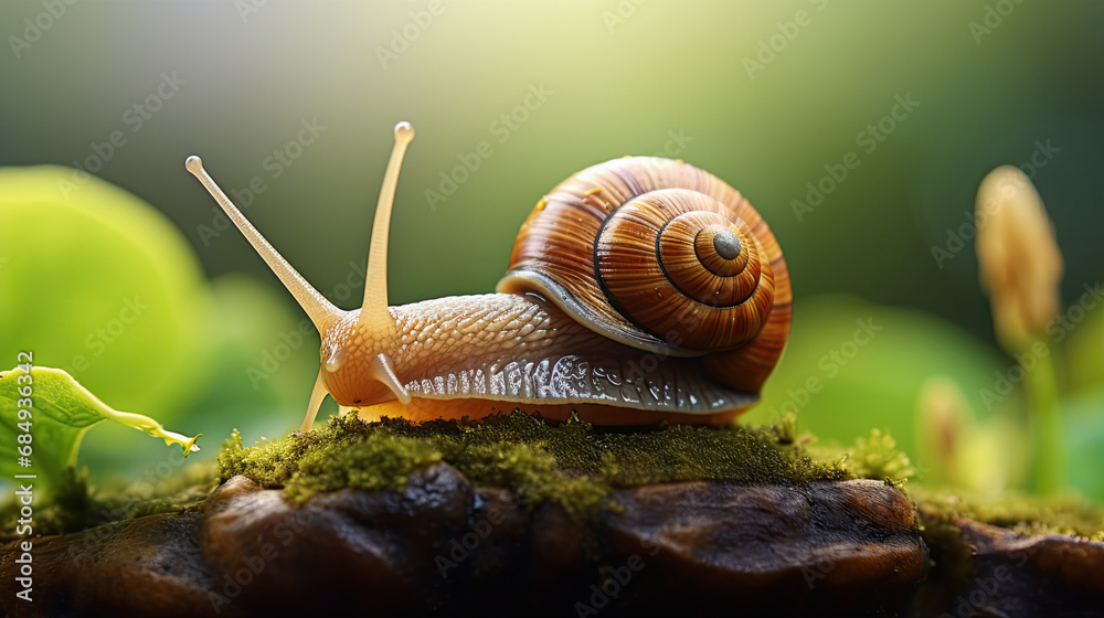 Snail on a moss-covered rock Snail on a moss-covered rock