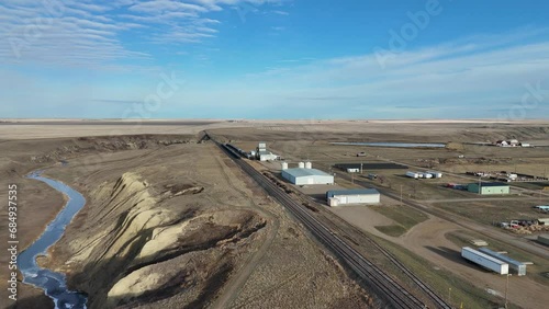Aerial view of the small town of Carmangay, Alberta. 