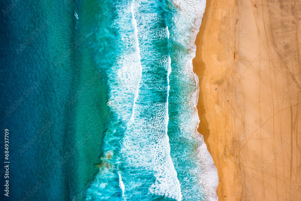 Ocean View Beach. Ocean Beach, beautiful landscape, travel and vacation. Aerial view of sandy beach and ocean with waves