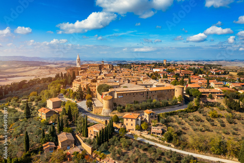 Pienza, a town in the province of Siena in Tuscany, Italy, Europe. Tuscany, Pienza italian medieval village. Siena, Italy. The small town of Pienza in Tuscany, Italy. photo