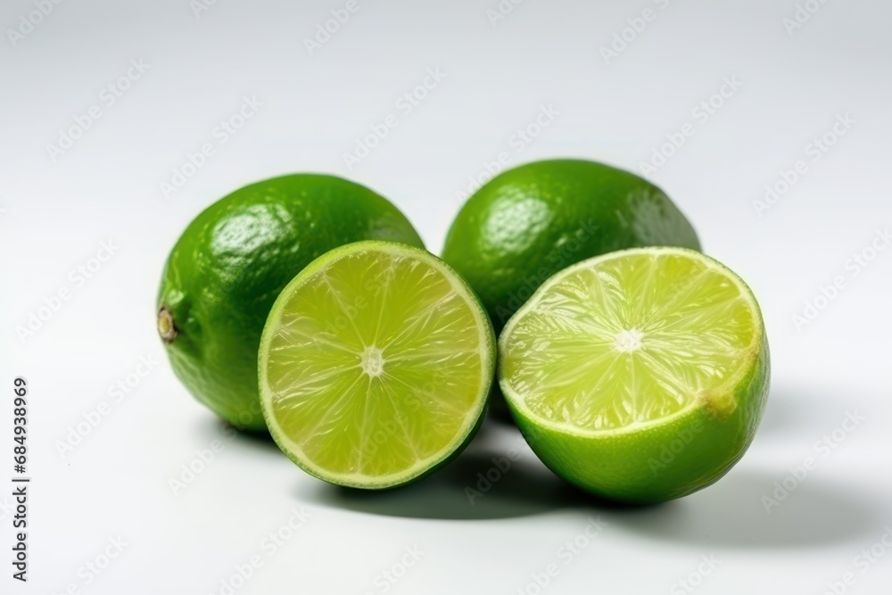 Green lime with cut in half and slices
Green lime with cut in half and slices