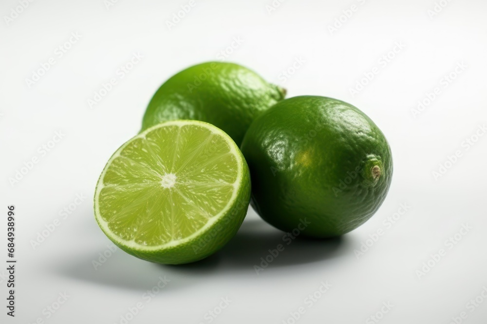Green lime with cut in half and slices
Green lime with cut in half and slices