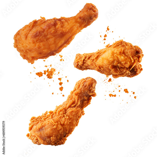 fried chicken drumsticks, crispy fried chicken pieces flying in the air photo
