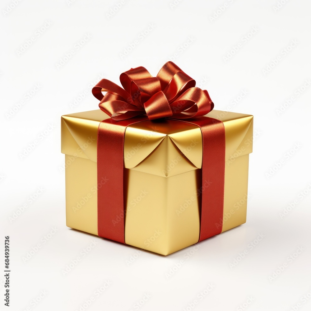 Obraz premium golden gift box with red ribbon