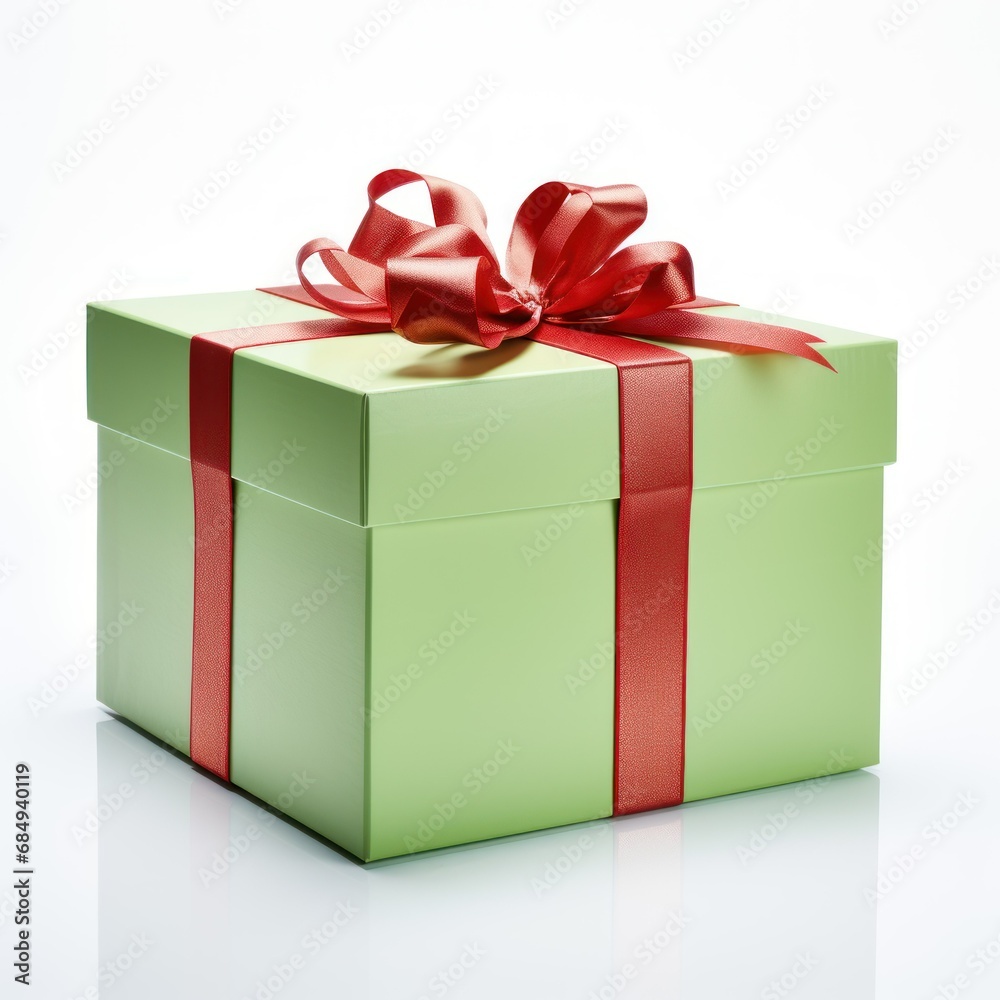 green gift box with red ribbon green gift box with red ribbon