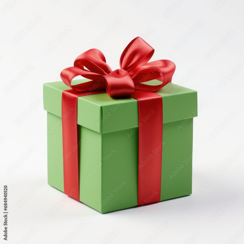 Obraz premium green gift box with red ribbon