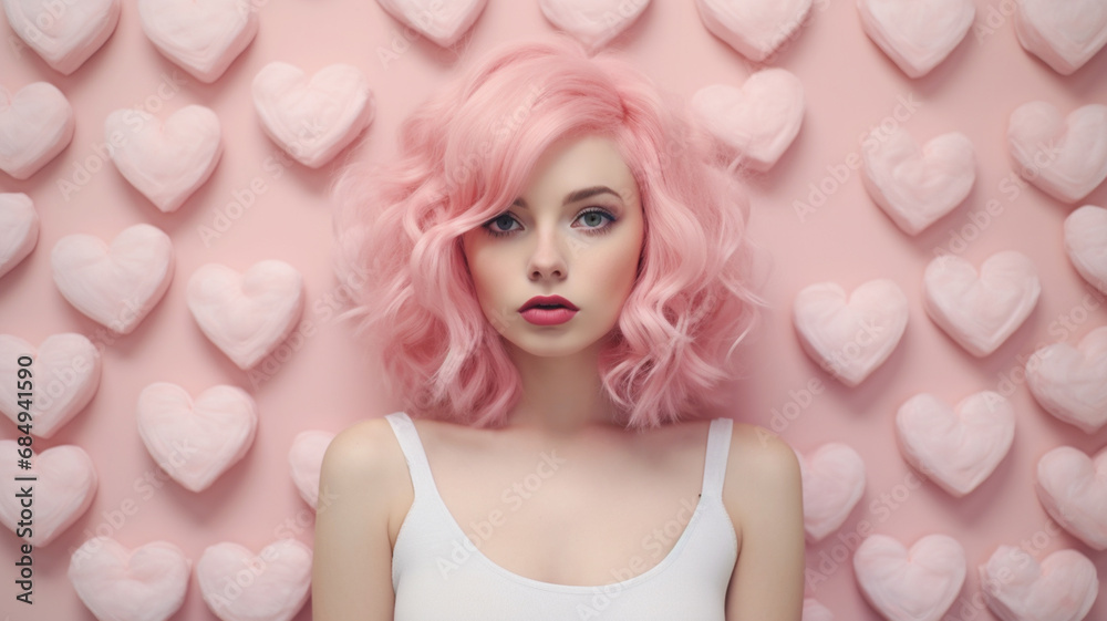 Beautiful woman with pink hearts Beautiful woman with pink hearts