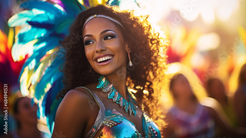 Beautiful samba dancer performing in a carnival in Brazil photo