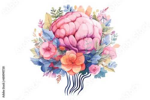 Brain with a floral illustration