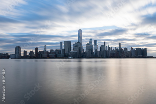 Manhattan Skyline in the morning with the hudson river in the front	