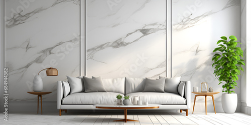 interior of a living room, Sofa With Marble On A Concrete Wall Background,Chic Interior Design Featuring Marble and Concrete Accents photo