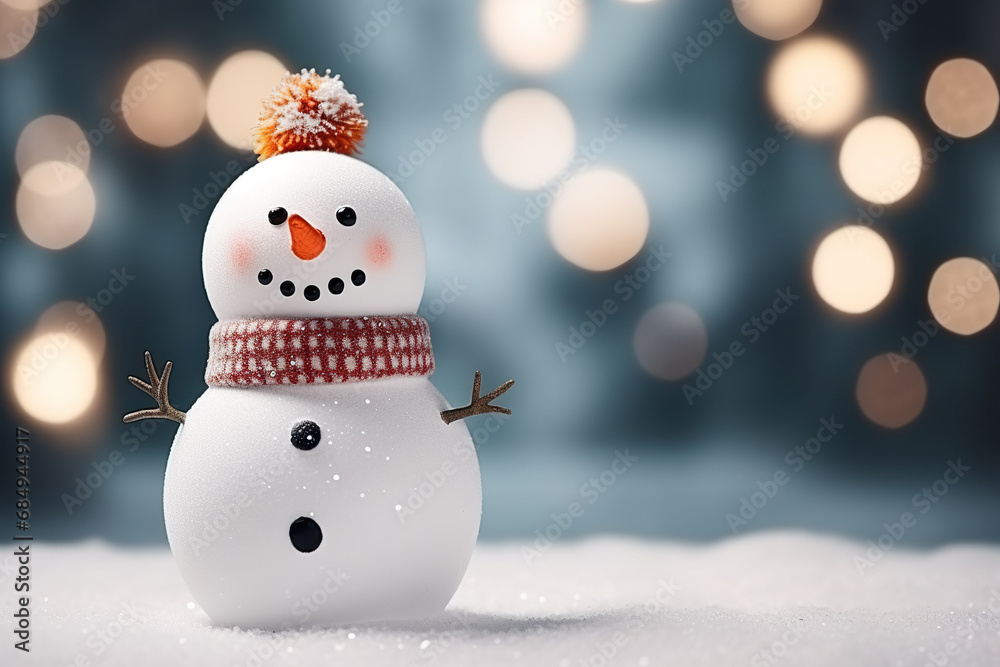 Snowman on the snow background. 