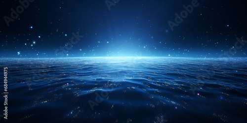 A blue ocean with a starry sky and a starry sky Celestial Horizon Deep Blue Ocean under Starlight