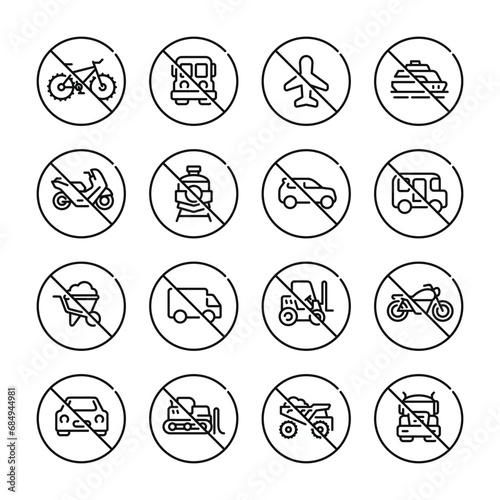 Prohibition vehicles symbol set vector. No vehicles sign symbol set vector