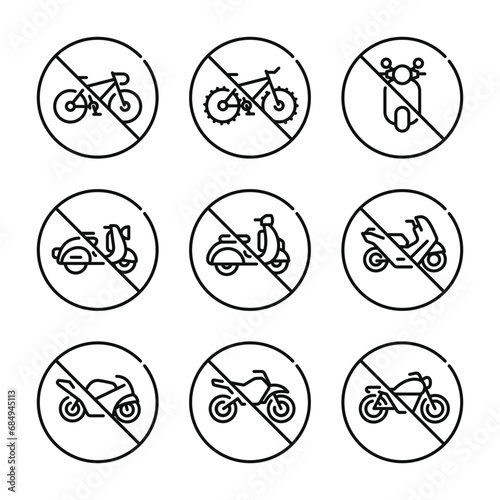 Prohibition motorcycle symbol set vector. No motorcycle sign symbol set vector