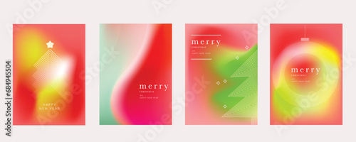 Card Set of Merry Christmas and Happy New Year. Vector illustrations for background, greeting card, Happy Holidays, season's greeting