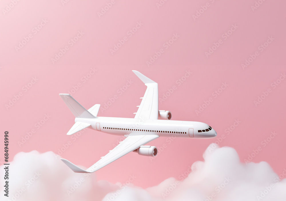 Pastel plane flying in the sky with clouds Pastel plane flying in the sky with clouds