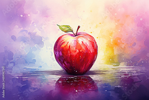 an apple on a colorful painting, an apple watercolor illustration , abstract art, 