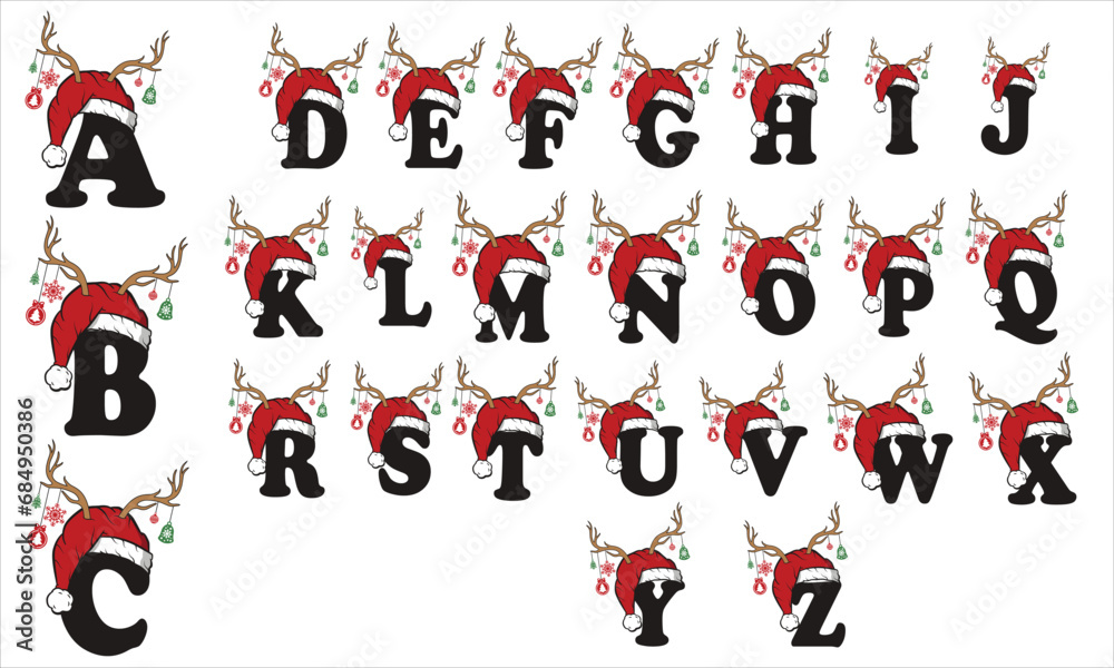 Christmas Alphabet, A-Z Letters Christmas Alphabet. Vector illustration.