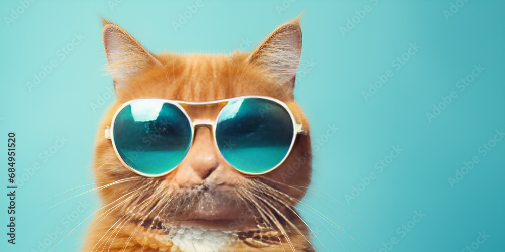 Chic Cat Chronicles: Sunglasses, Sunbeams, and Stylish Whiskers background generative ai