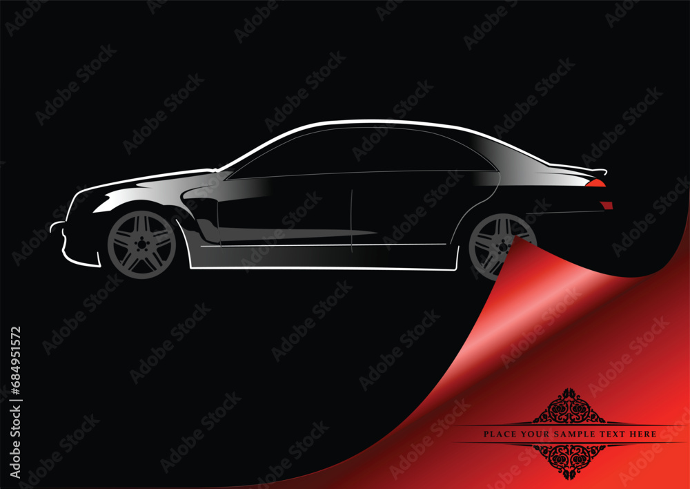White silhouette of car sedan on black background. Vector illustration