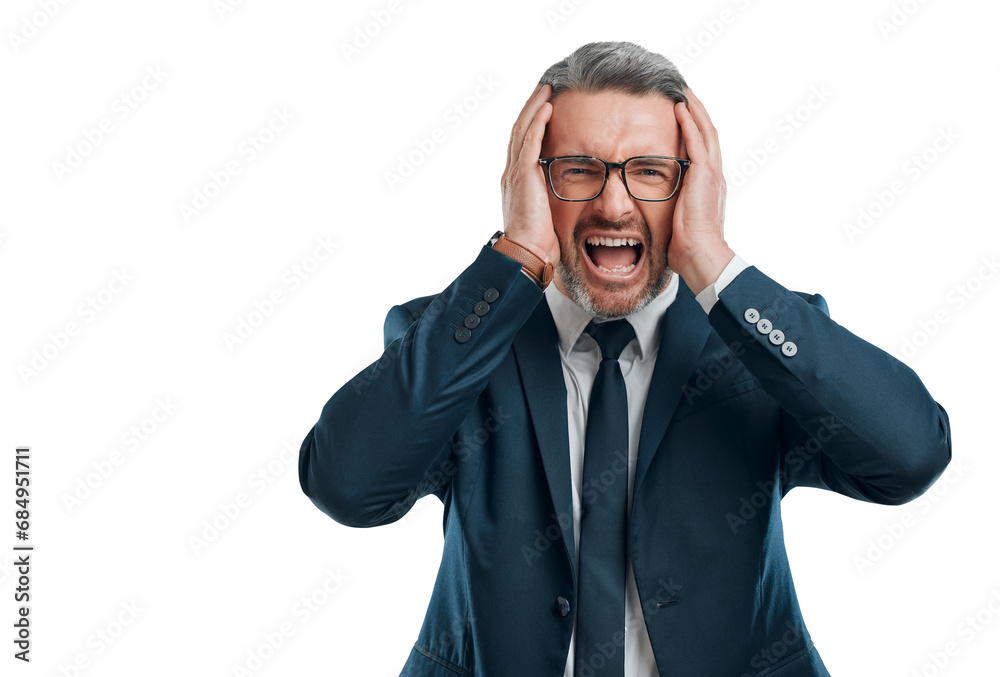 Shout, frustrated and portrait of business man on isolated, png and transparent background. Stress, corporate and face of male worker upset, screaming and angry for crisis, work problem and burnout Shout, frustrated and portrait of business man on isolated, png and transparent background. Stress, corporate and face of male worker upset, screaming and angry for crisis, work problem and burnout