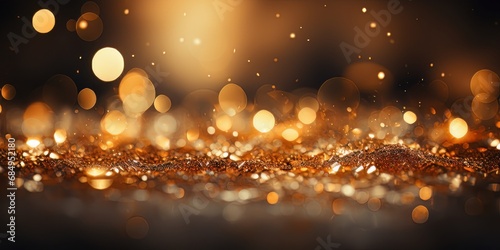 a black background with golden sparkles, bokeh, gold and amber