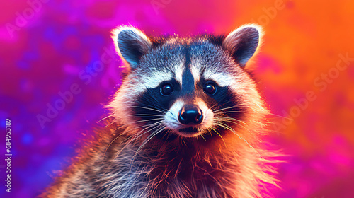Curious Gaze: A Raccoon Portrait Against a Vibrant Gradient Background © Moon