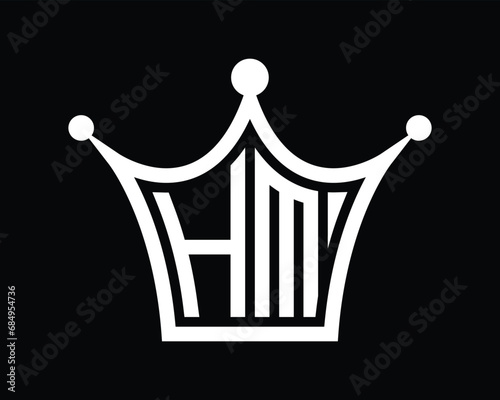 Crown shape HM letter logo design vector art