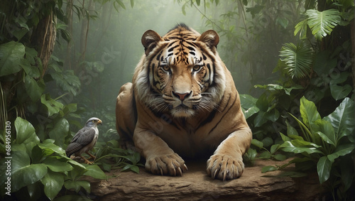 Hyper realistic illustration of tiger animal in jungle photo