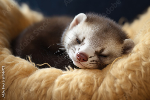 The cute ferret is sleeping