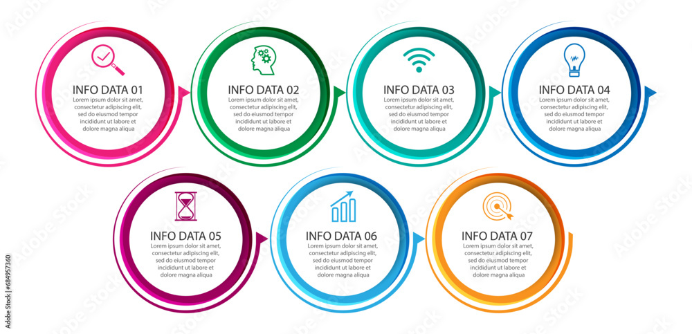 simple infographic vector design 7 steps or parts, circles with thin and thick lines, icons, text, numbers, for flow diagrams, presentations and your business simple infographic vector design 7 steps or parts, circles with thin and thick lines, icons, text, numbers, for flow diagrams, presentations and your business