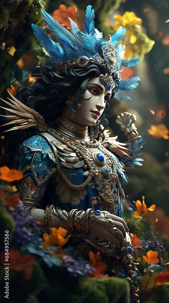 Fototapeta premium Krishna in Asian garb. Generative Ai.