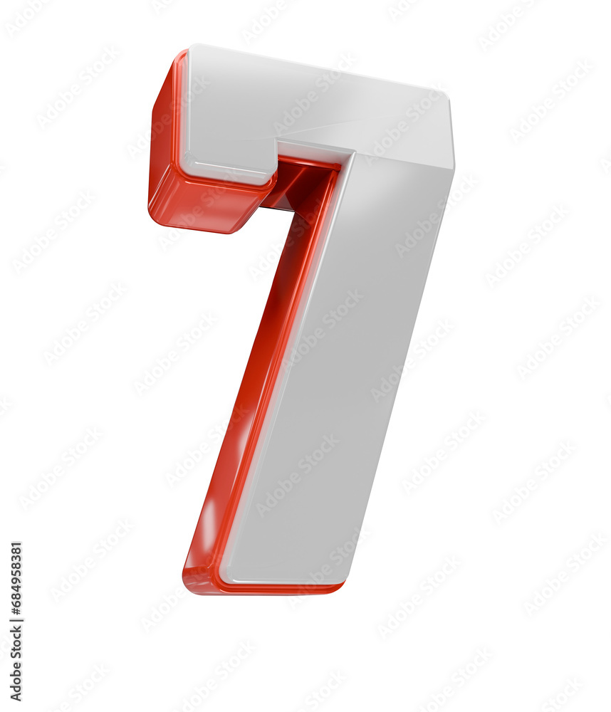 3D Red white number 7. icon isolated on transparent background. 3D Rendering 3D Red white number 7. icon isolated on transparent background. 3D Rendering