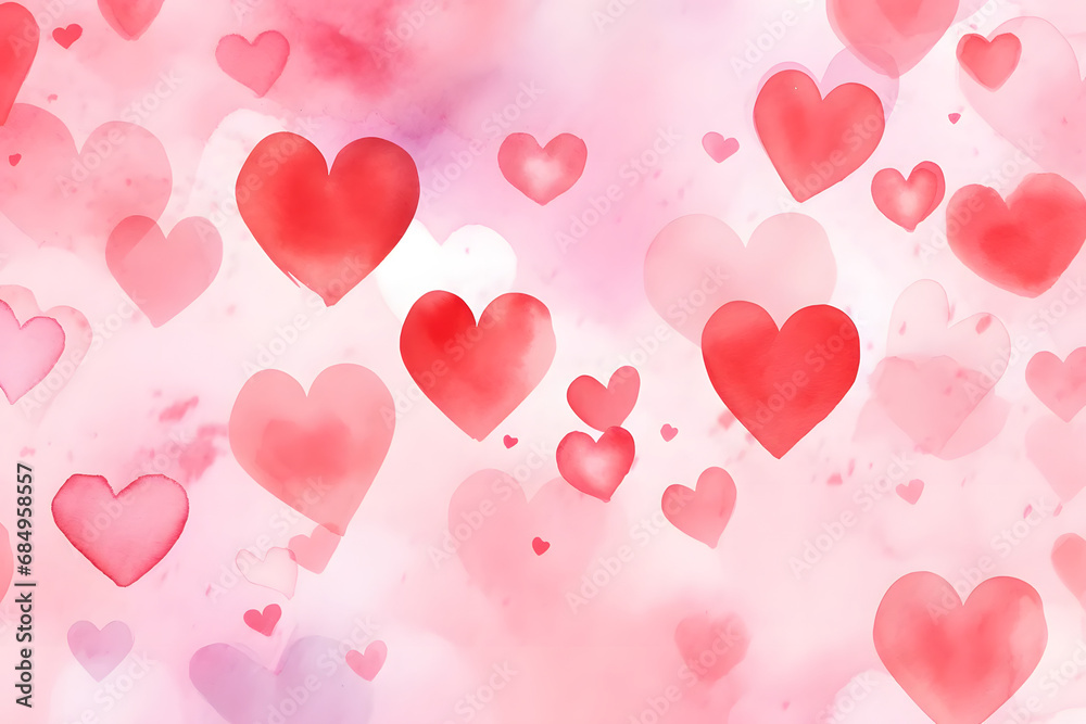 Valentine's day background with heart in watercolor.