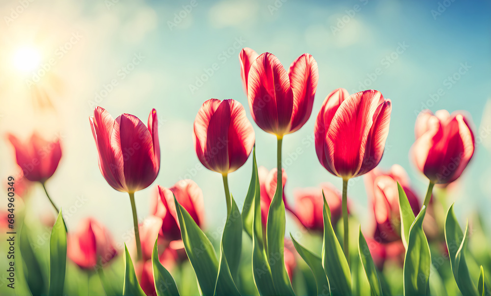 Spring tulips adorn a serene and smooth landscape Spring tulips adorn a serene and smooth landscape