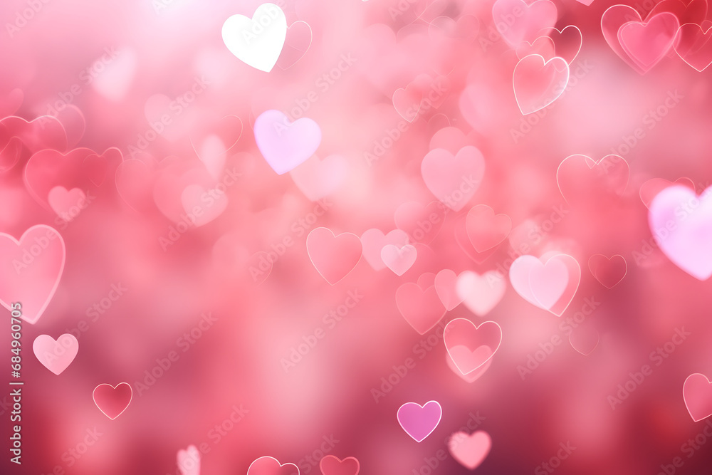 Pink bokeh background with hearts.