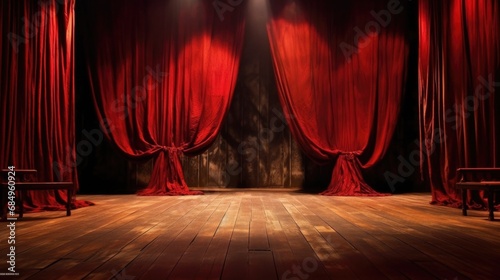 Velvet Red Theater Curtains Ready for Performance Start.