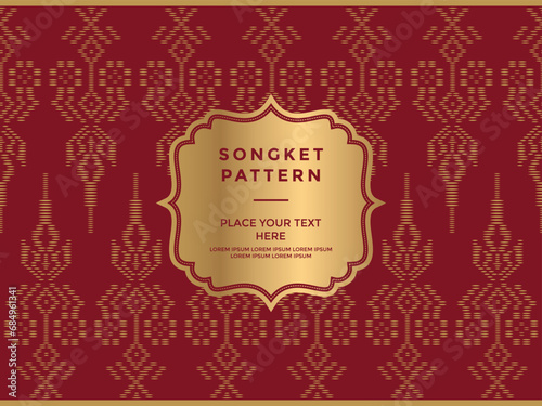 songket batik pattern background with a decorative frame and a place for text