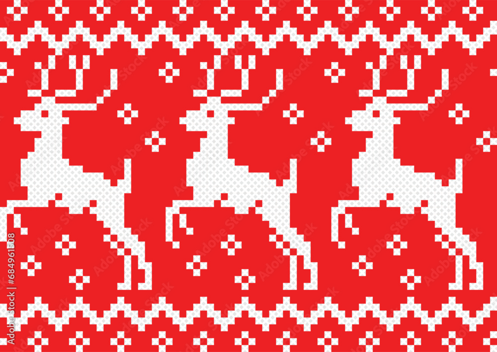 Obraz premium seamless pattern with christmas reindeer. tribal pattern. local fabric pattern. pixel pattern. cross stitch
