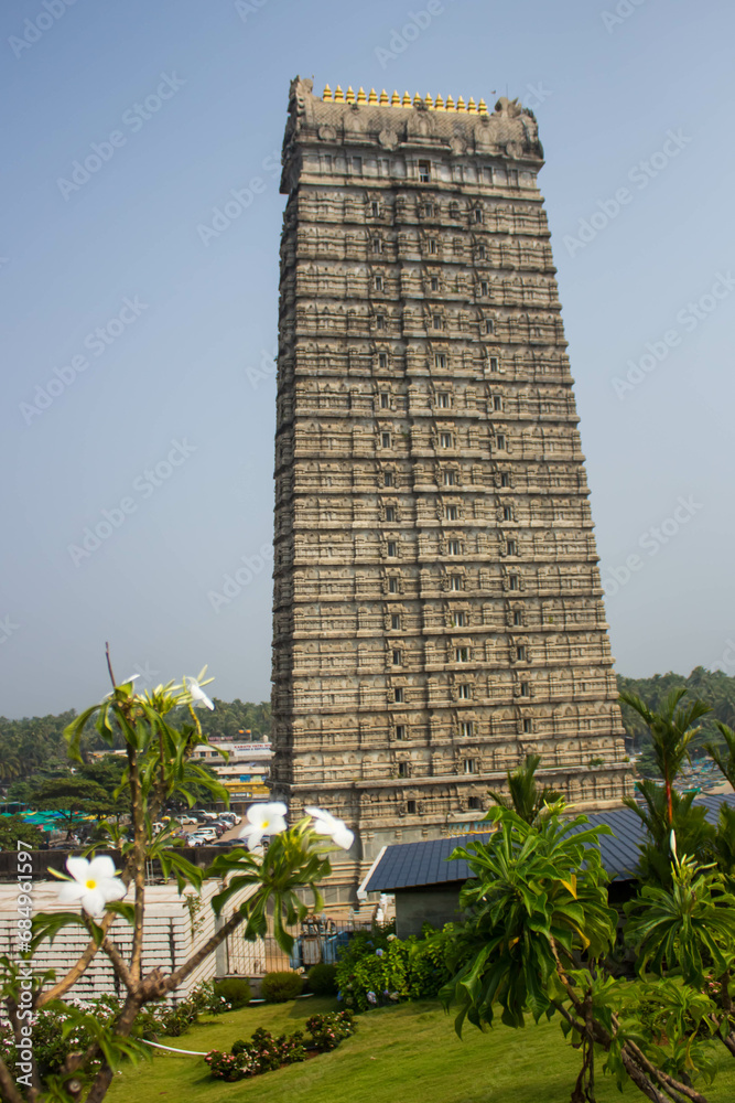 The Murdeshwar Temple, Shiva temple long building tower on the sea shore. Ancient Historical Building